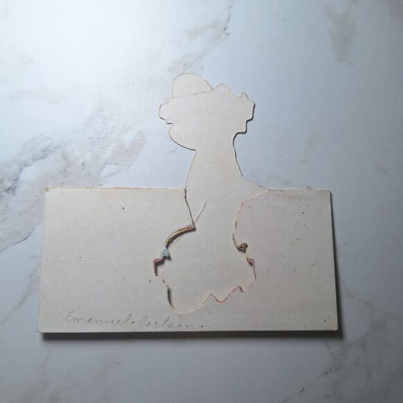 Vintage Valentine Cut Out Card Featuring Girl With Heart Ephemera Junk Journal - Picture 4 of 6